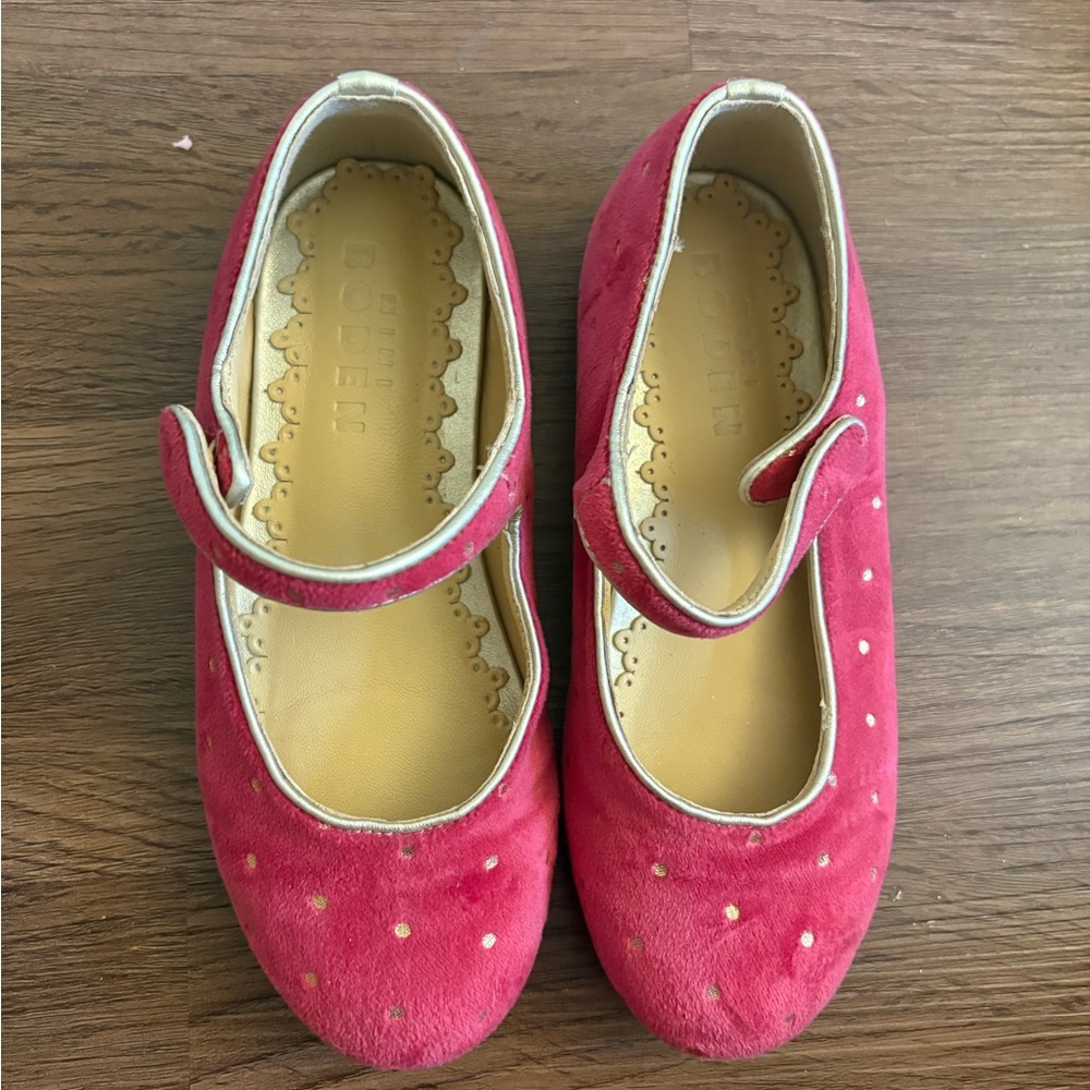 Mini Boden Reddish Pink and Gold polka dots Mary Jane Dress Shoes size 28, US 11